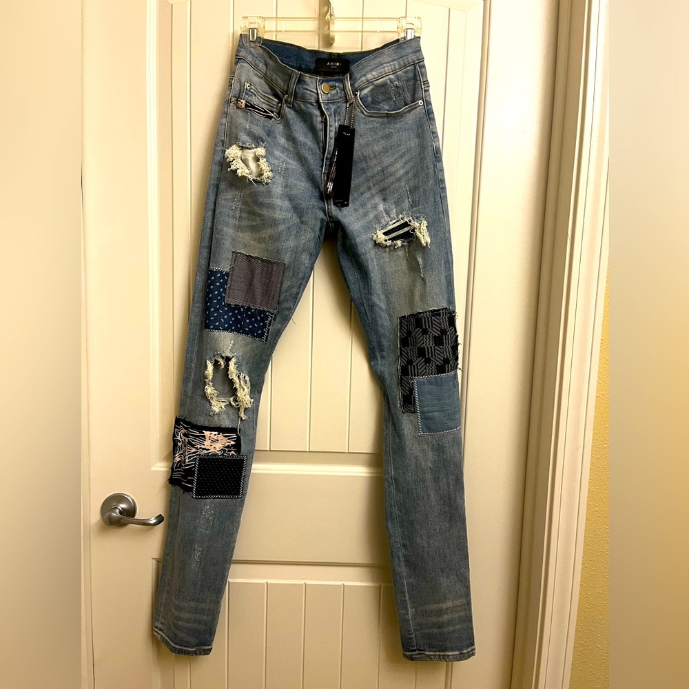 AMIRI Patchwork Distressed Denim, size 28